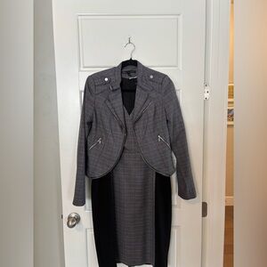 White house black market 3 piece dress, ankle pants, and moto jacket set.